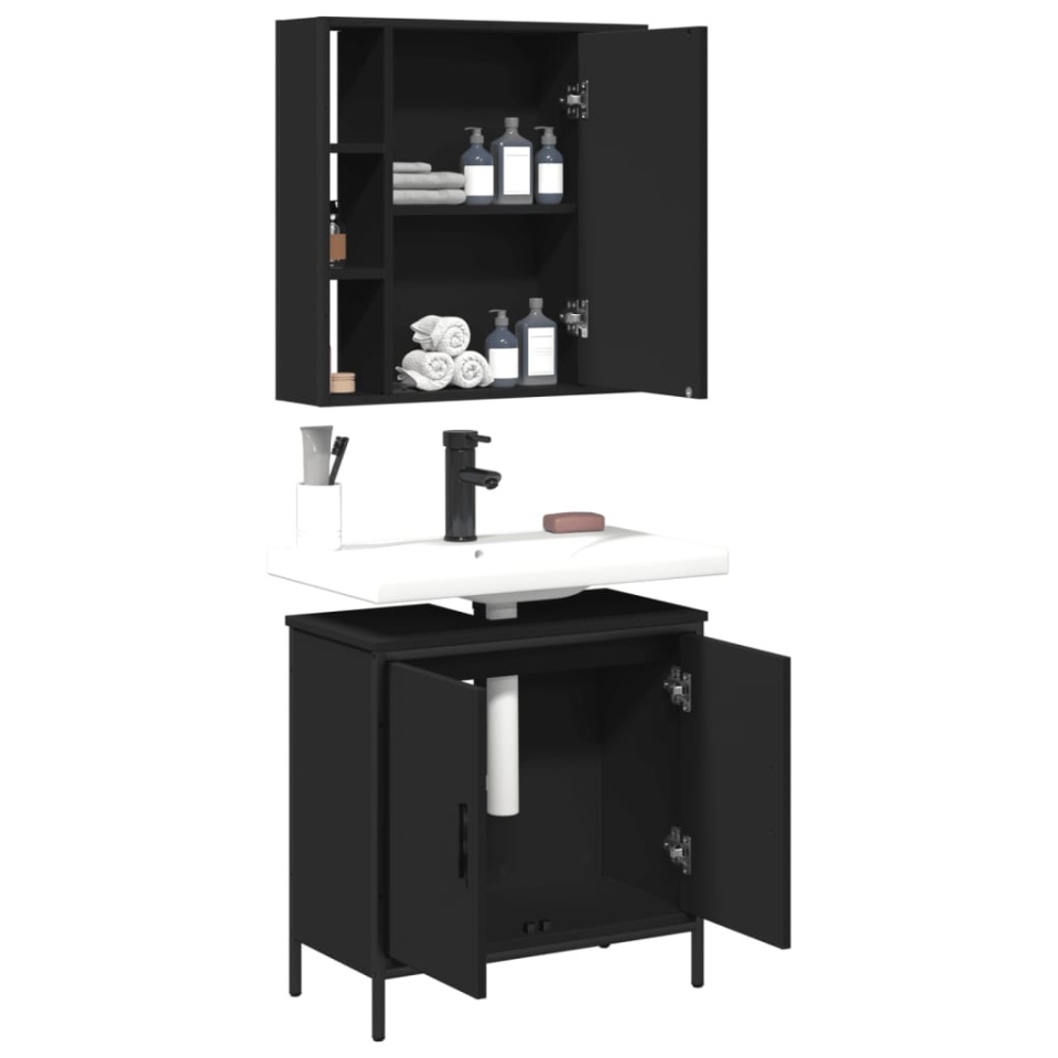 Set mobilier de baie, 2 piese, negru, lemn compozit - 3 | YEO