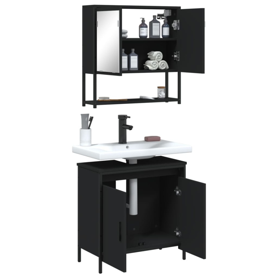 Set mobilier de baie, 2 piese, negru, lemn compozit - 3 | YEO