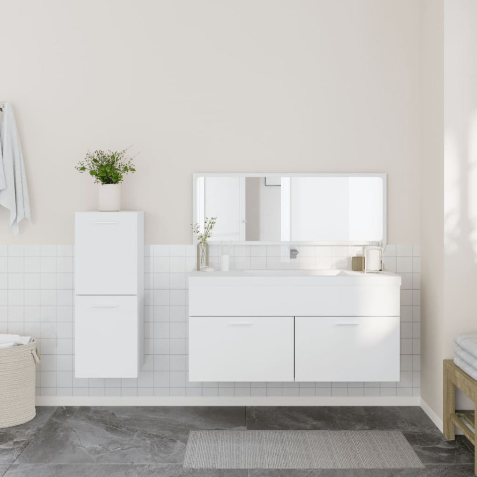 Set mobilier de baie, 3 piese, alb, lemn compozit - 2 | YEO
