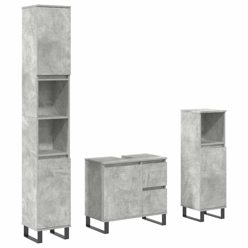 Set mobilier de baie, 3 piese, gri beton, lemn compozit - 1 | YEO