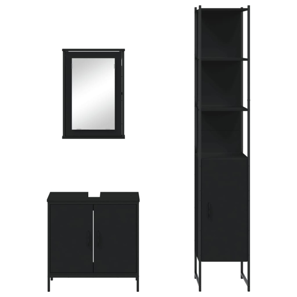 Set mobilier de baie, 3 piese, negru, lemn compozit - 4 | YEO