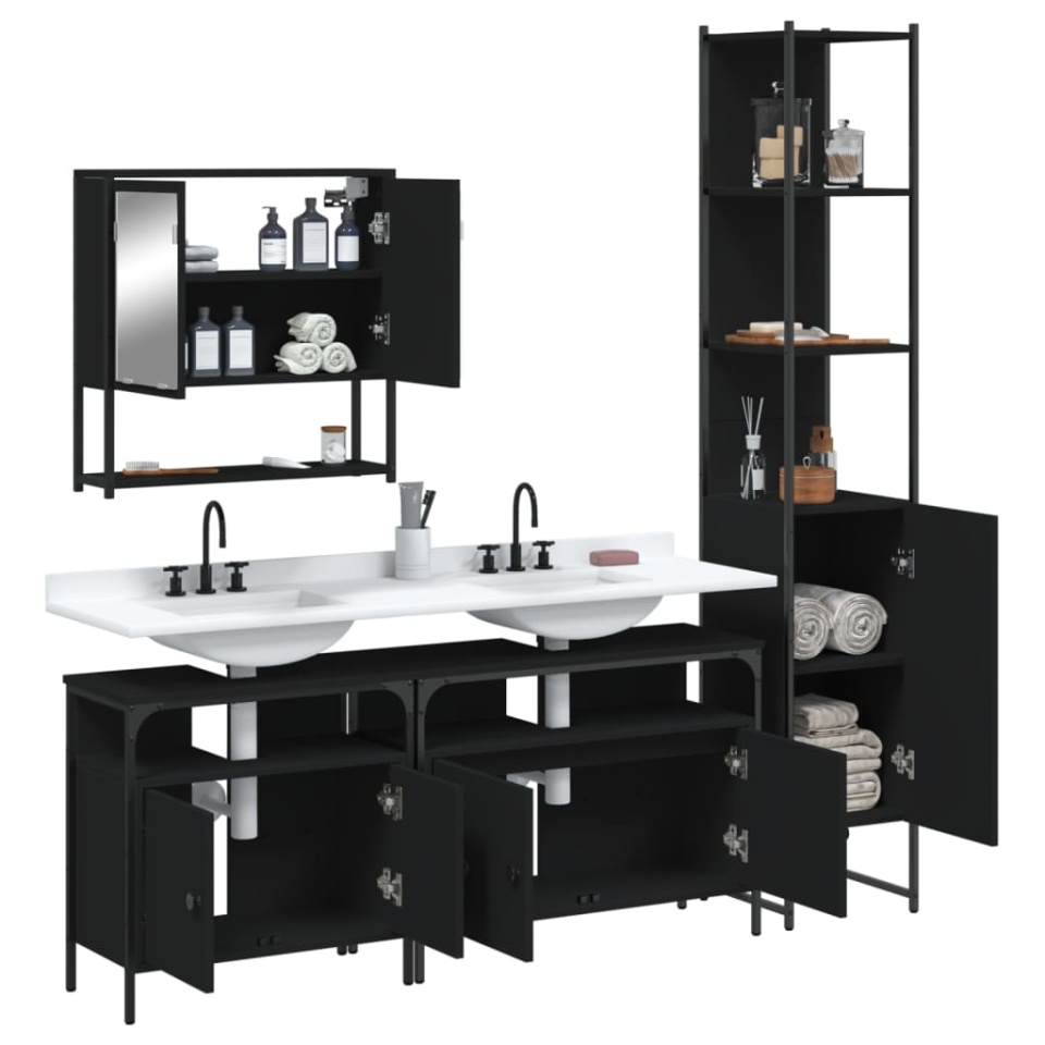 Set mobilier de baie, 4 piese, negru, lemn prelucrat - 3 | YEO