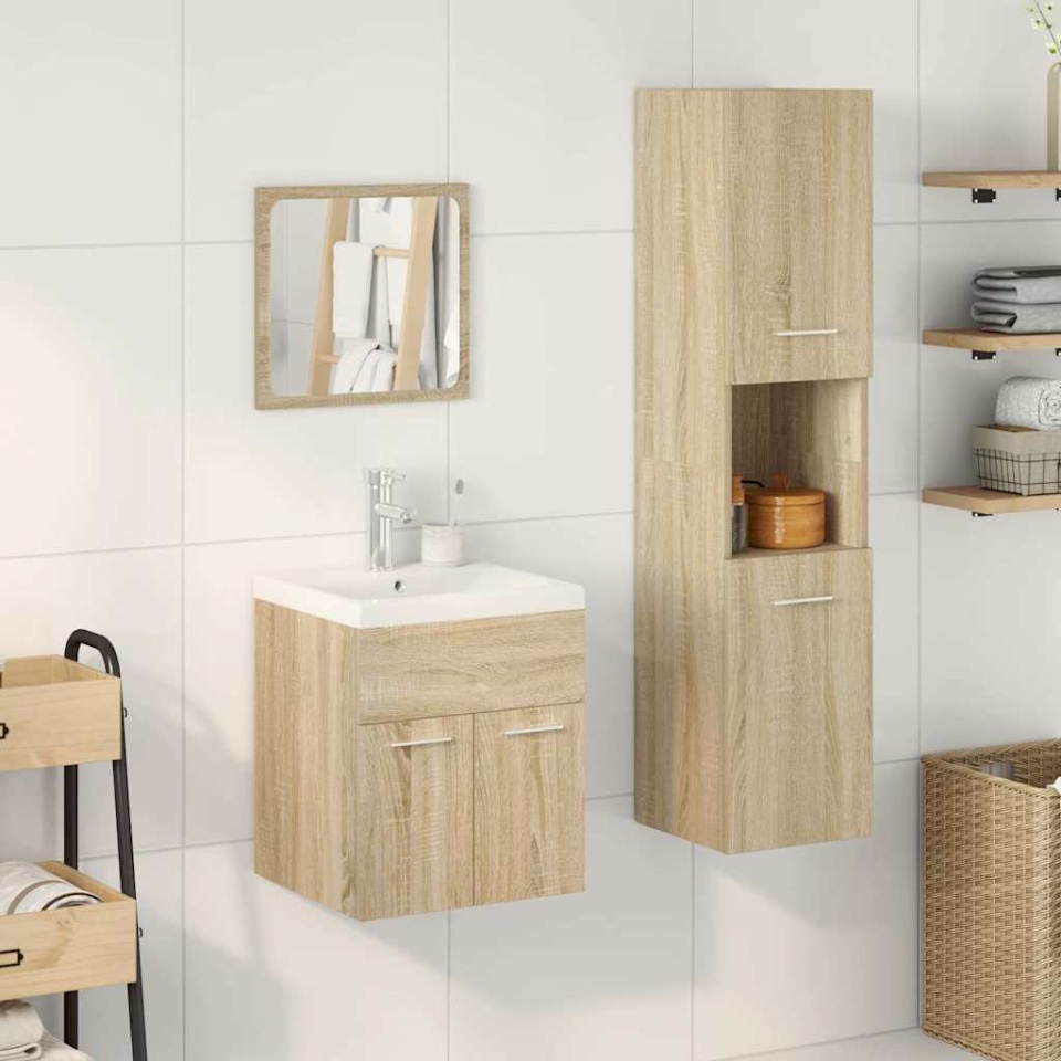 Set mobilier de baie, 4 piese, stejar sonoma, lemn prelucrat - 2 | YEO