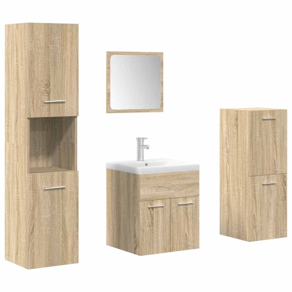 Set mobilier de baie, 5 piese, stejar sonoma, lemn prelucrat - 1 | YEO