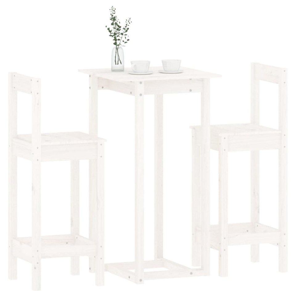 Set mobilier de bar, 3 piese, alb, lemn masiv de pin - 3 | YEO