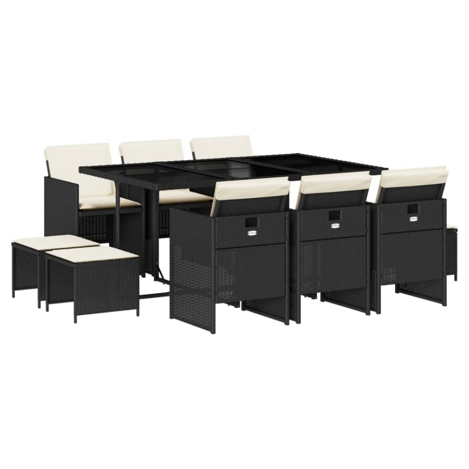 Set mobilier de exterior cu perne, 11 piese, negru, poliratan - 1 | YEO