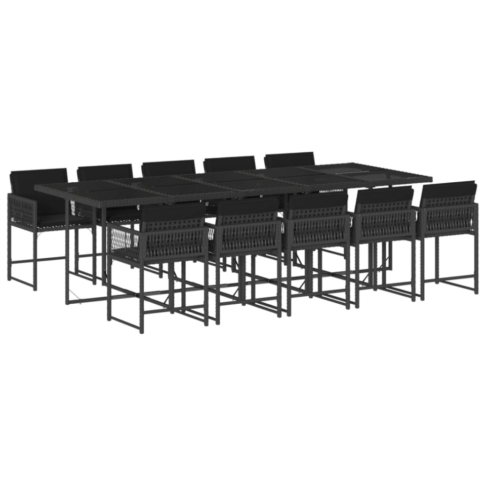 Set mobilier de exterior cu perne, 11 piese, negru, poliratan - 1 | YEO