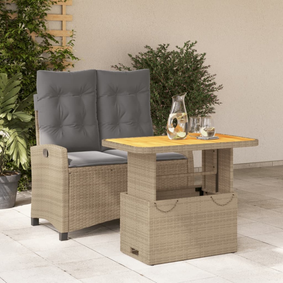 Set mobilier de grădină, 2 piese, cu perne, bej, poliratan