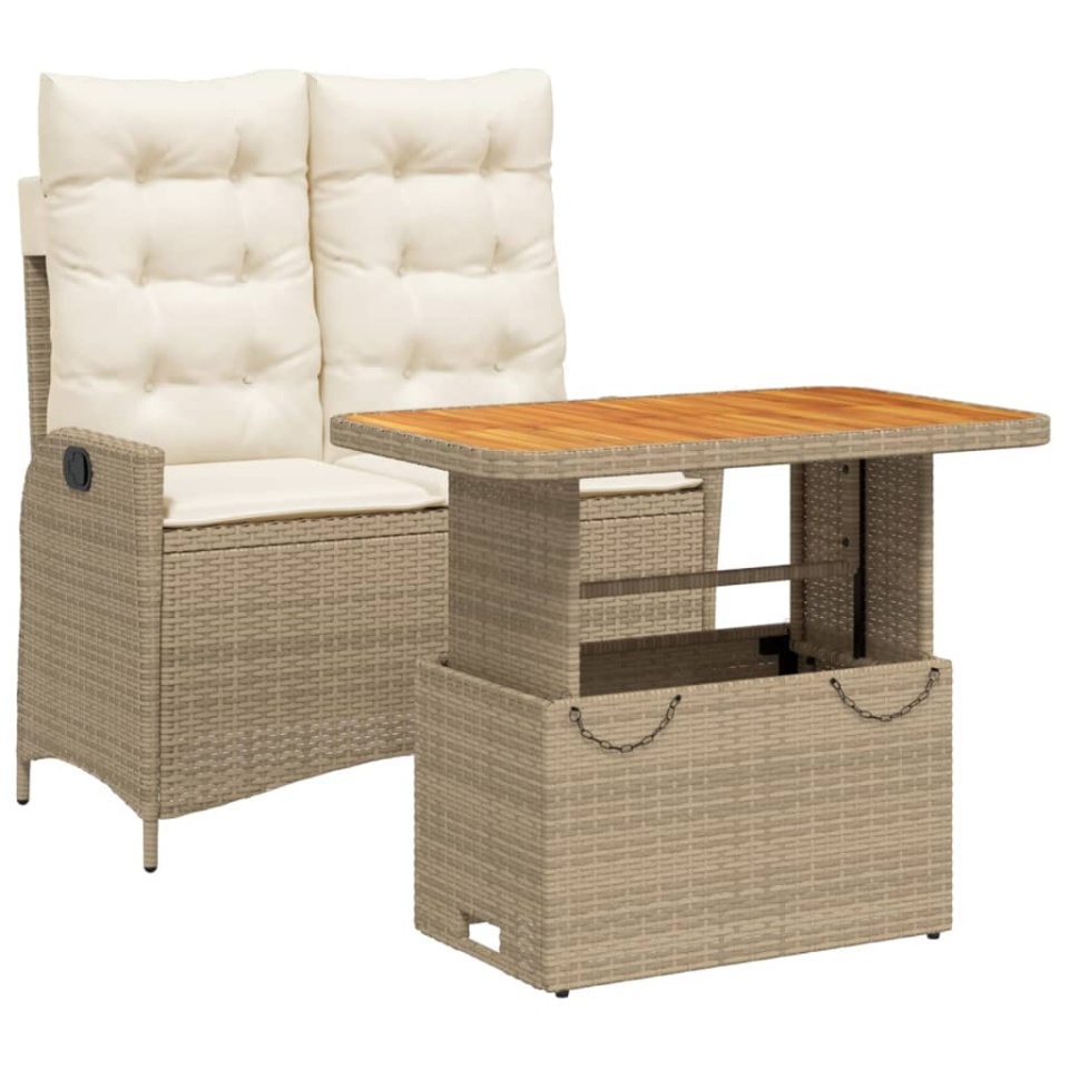 Set mobilier de grădină, 2 piese, cu perne, bej, poliratan - 1 | YEO