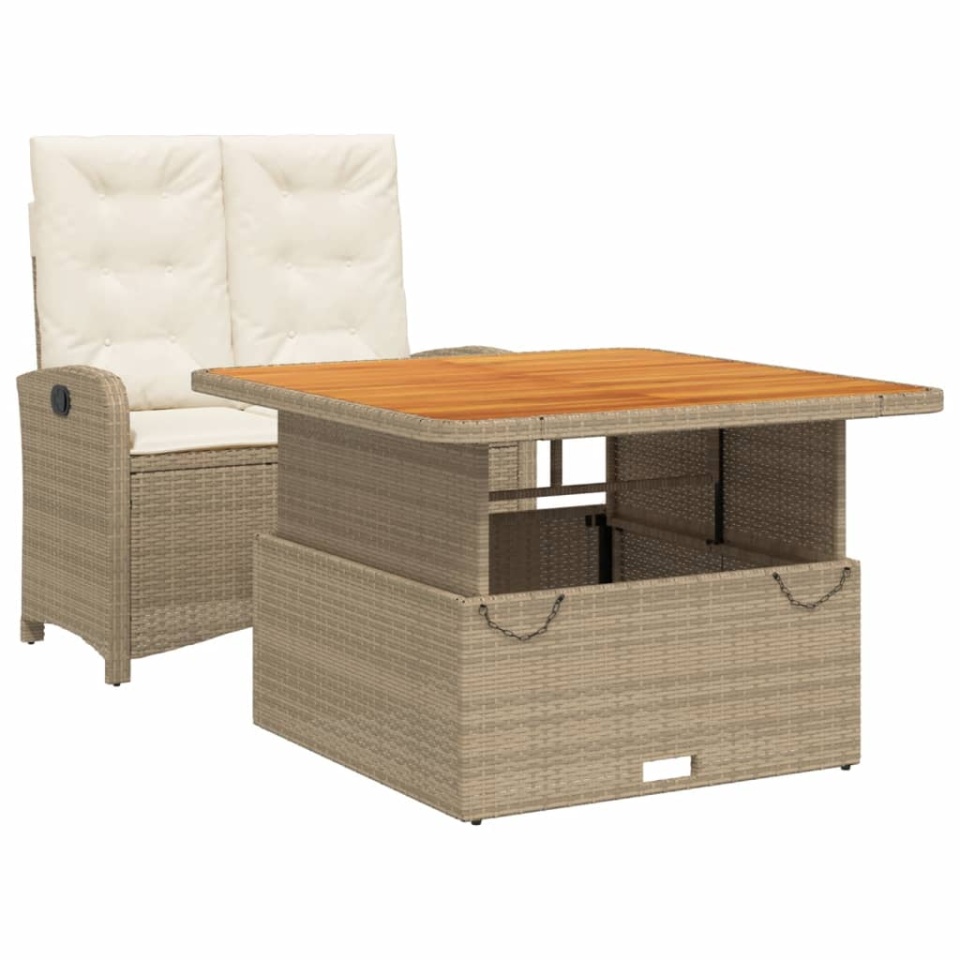 Set mobilier de grădină, 2 piese, cu perne, bej, poliratan - 1 | YEO