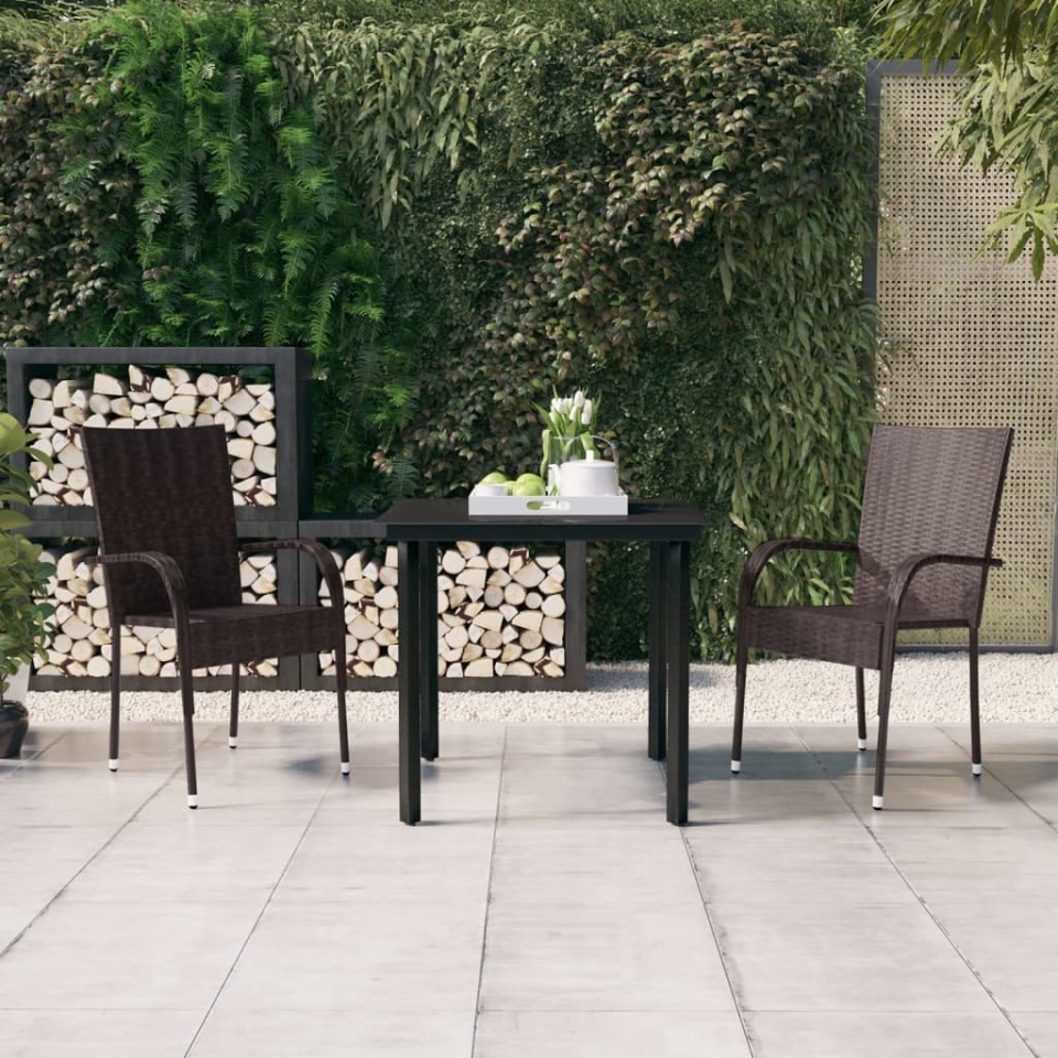 Set mobilier de grădină, 3 piese, maro și negru