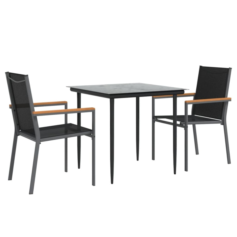 Set mobilier de grădină, 3 piese, negru, textilenă și oțel - 2 | YEO