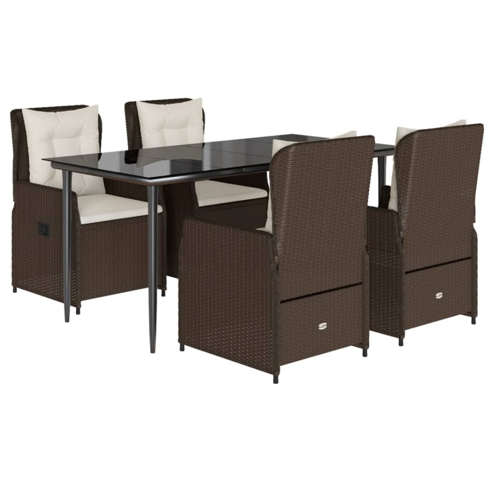 Set mobilier de grădină, 5 piese, cu perne, maro, poliratan - 1 | YEO