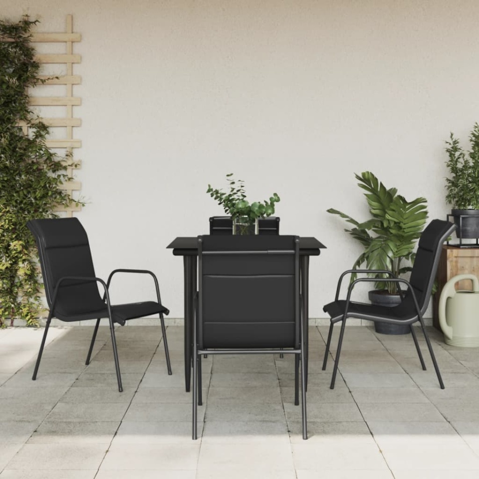 Set mobilier de grădină, 5 piese, negru, oțel și textilenă