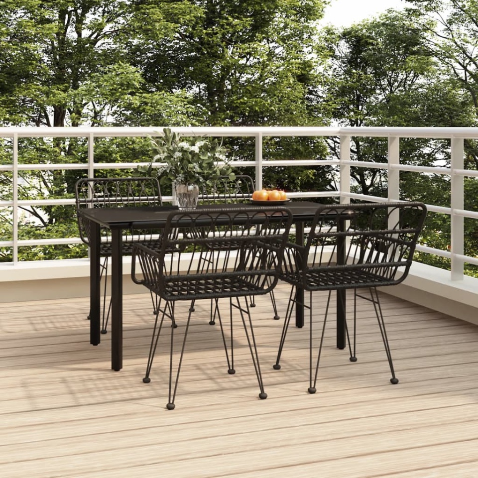 Set mobilier de grădină, 5 piese, negru, poliratan