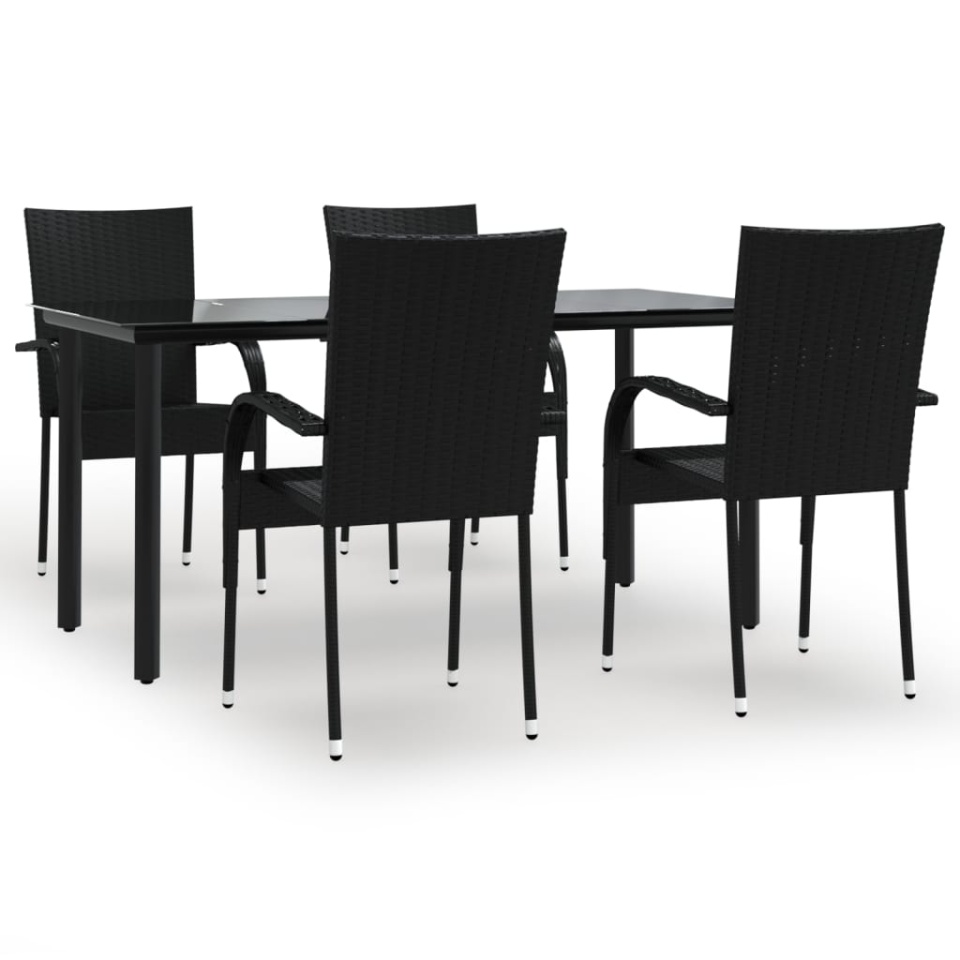 Set mobilier de grădină, 5 piese, negru, poliratan - 1 | YEO
