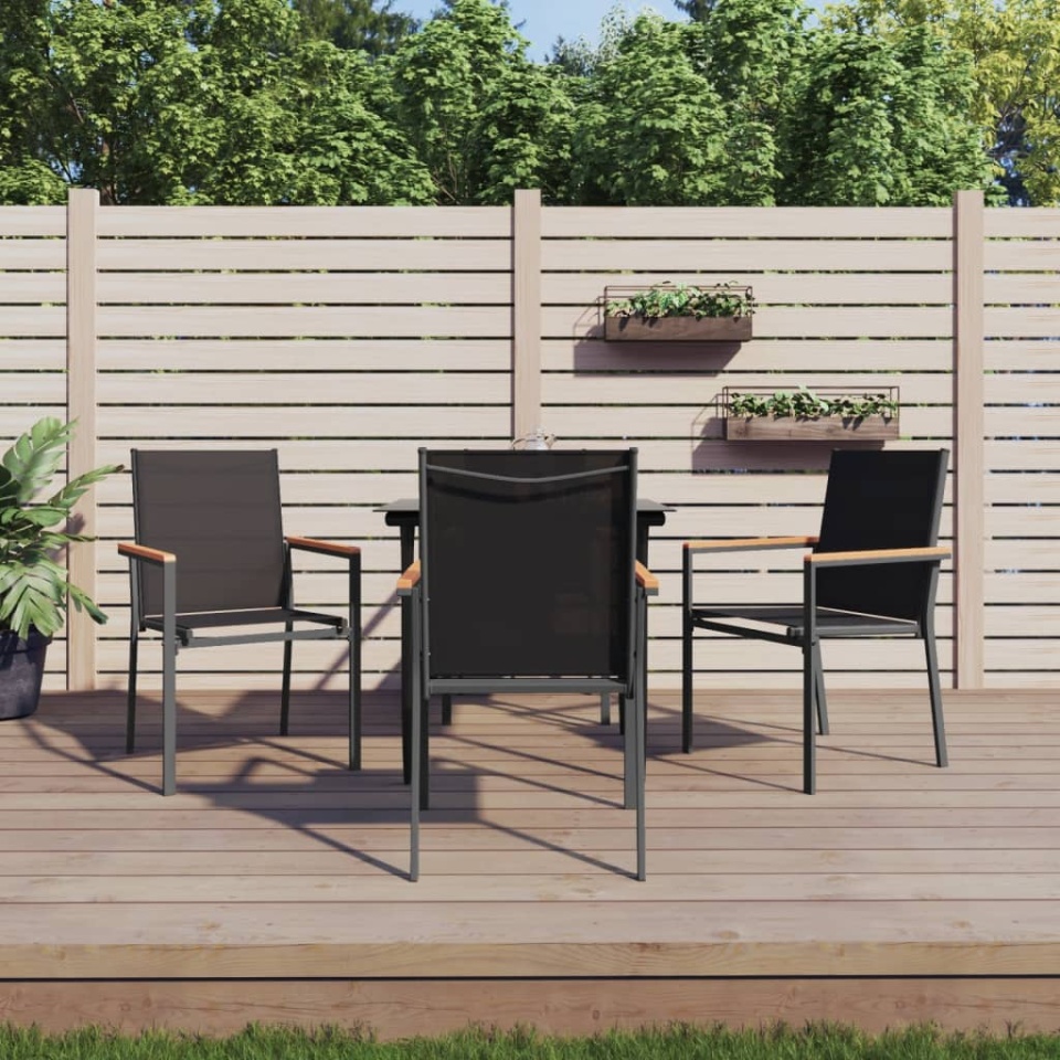 Set mobilier de grădină, 5 piese, negru, textilenă și oțel