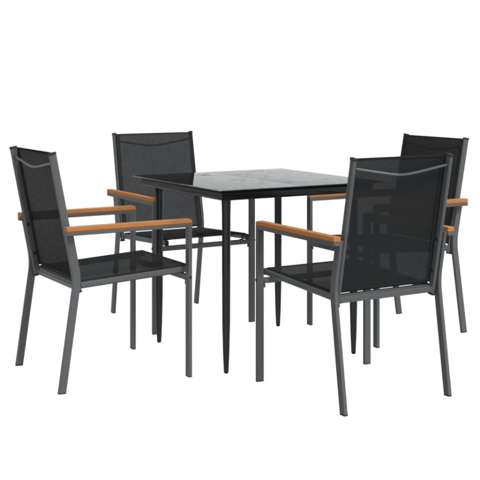Set mobilier de grădină, 5 piese, negru, textilenă și oțel - 2 | YEO