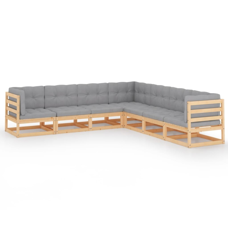 Set mobilier de grădină, 7 piese, cu perne, lemn masiv de pin - 1 | YEO