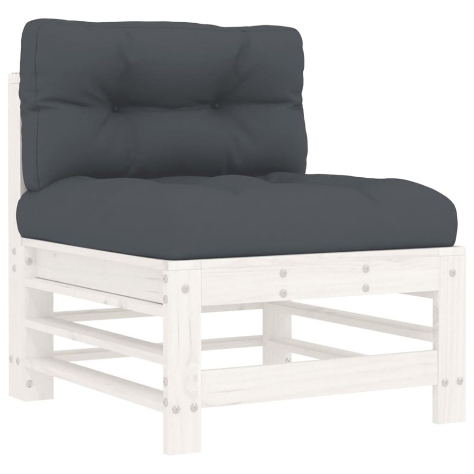 Set mobilier de grădină cu perne, 10 piese, alb, lemn masiv - 3 | YEO
