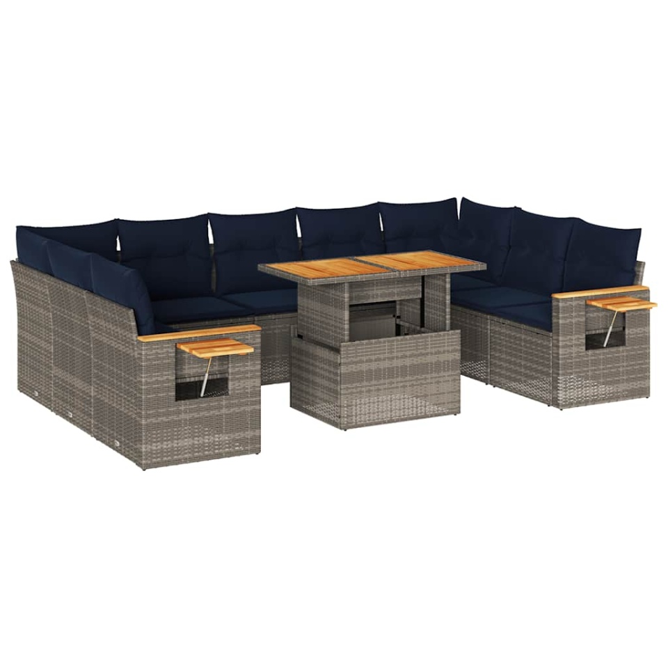 Set mobilier de grădină cu perne, 10 piese, gri, poliratan - 1 | YEO