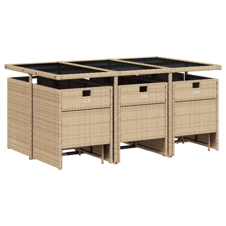 Set mobilier de grădină cu perne, 11 piese, bej, poliratan - 2 | YEO
