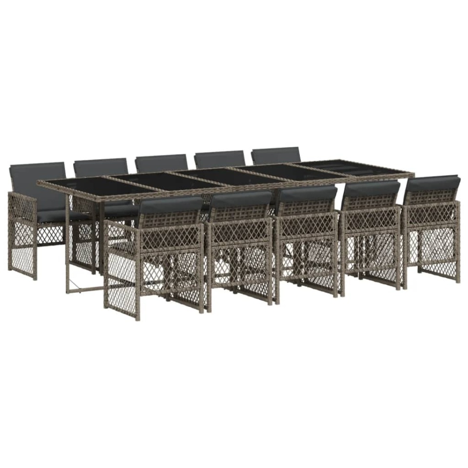 Set mobilier de grădină cu perne, 11 piese, gri, poliratan - 1 | YEO
