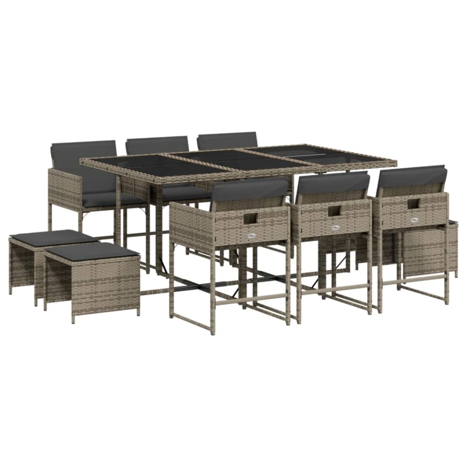 Set mobilier de grădină cu perne, 11 piese, gri, poliratan - 1 | YEO
