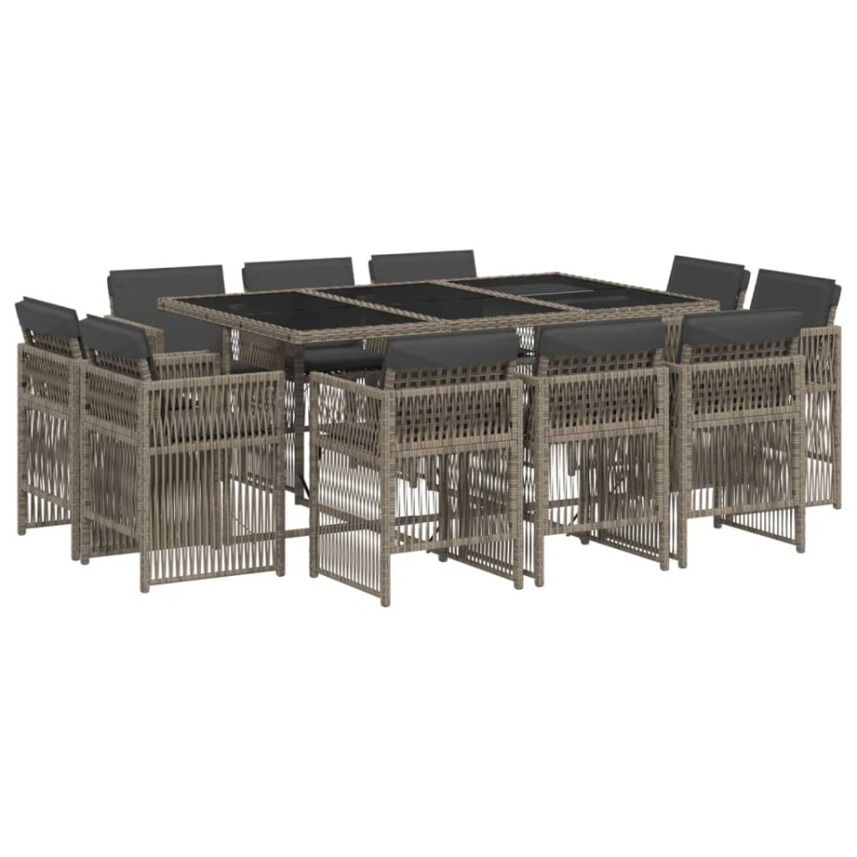 Set mobilier de grădină cu perne, 11 piese, gri, poliratan - 1 | YEO