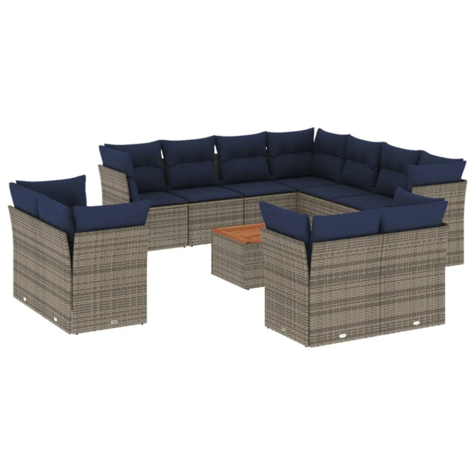 Set mobilier de grădină cu perne, 12 piese, gri, poliratan - 1 | YEO
