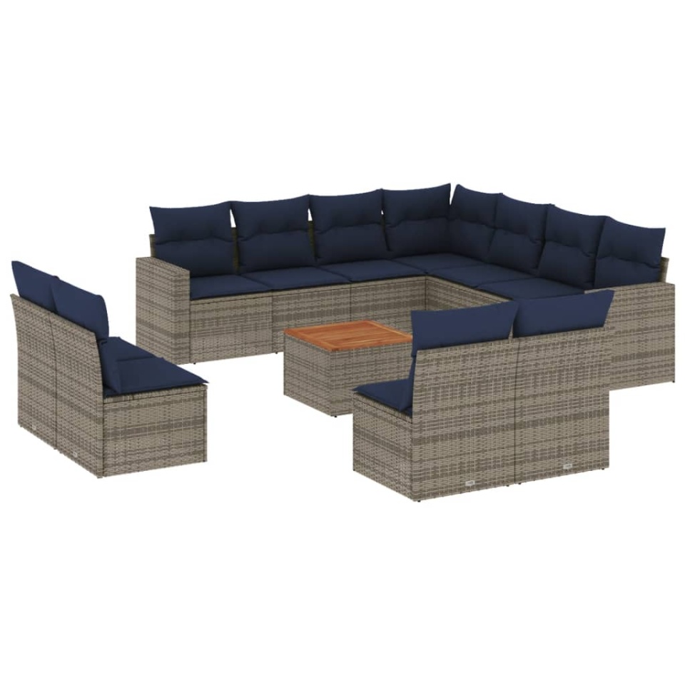 Set mobilier de grădină cu perne, 12 piese, gri, poliratan - 1 | YEO