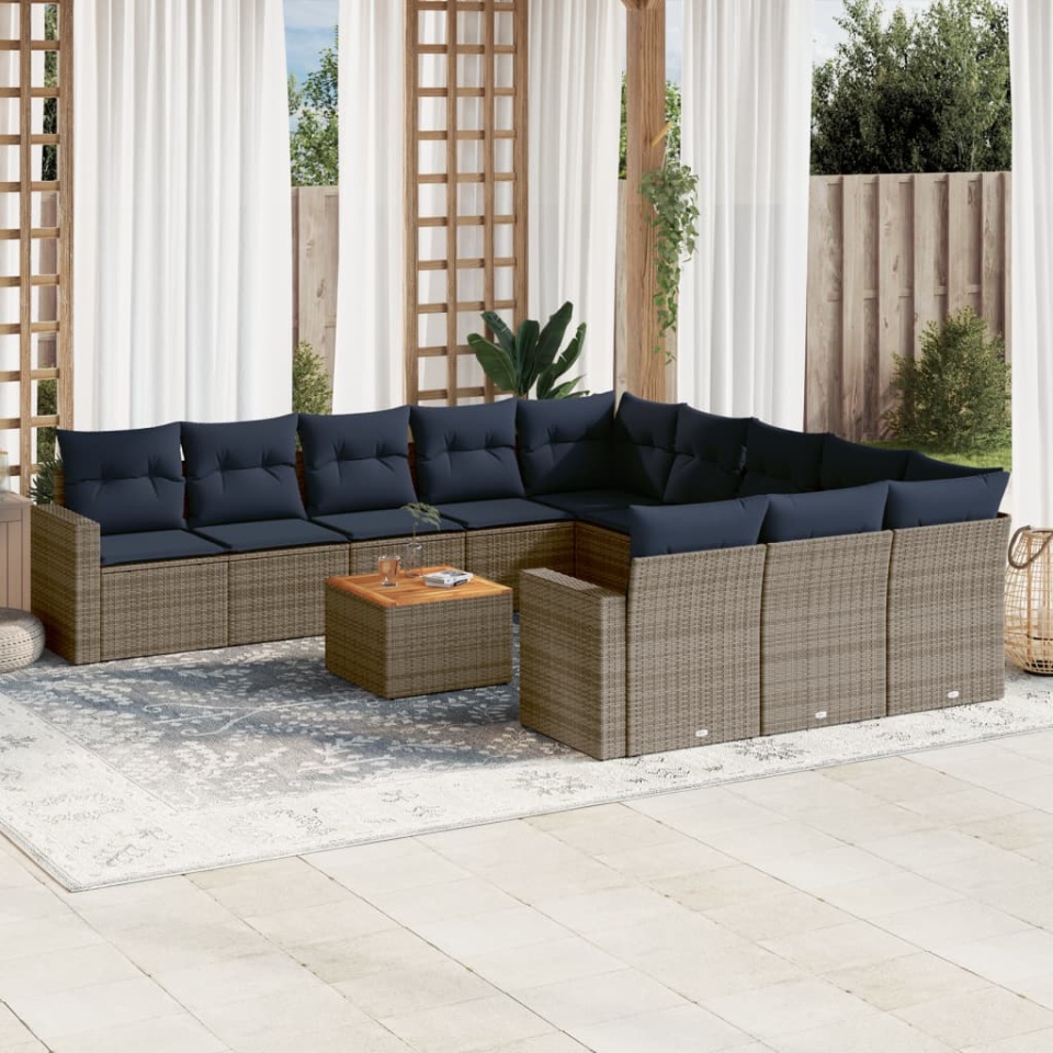 Set mobilier de grădină cu perne, 12 piese, gri, poliratan