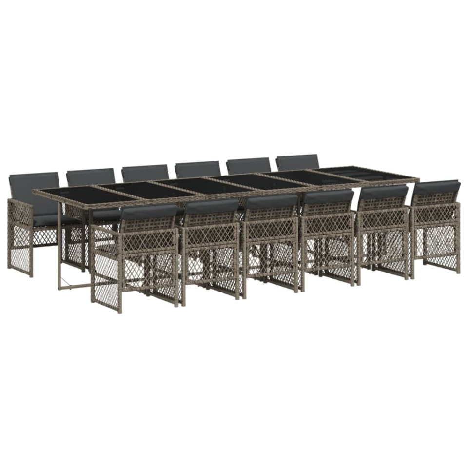 Set mobilier de grădină cu perne, 13 piese, gri, poliratan - 1 | YEO