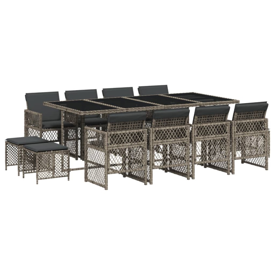 Set mobilier de grădină cu perne, 13 piese, gri, poliratan - 1 | YEO