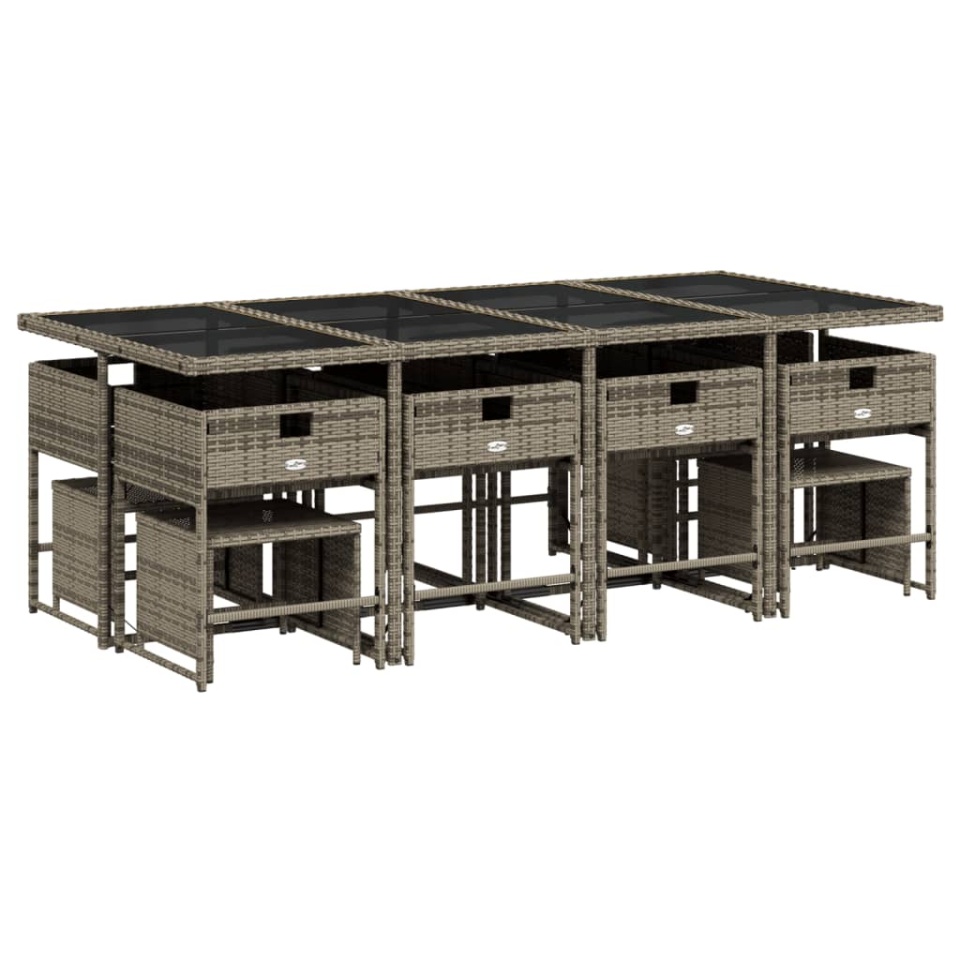 Set mobilier de grădină cu perne, 13 piese, gri, poliratan - 2 | YEO