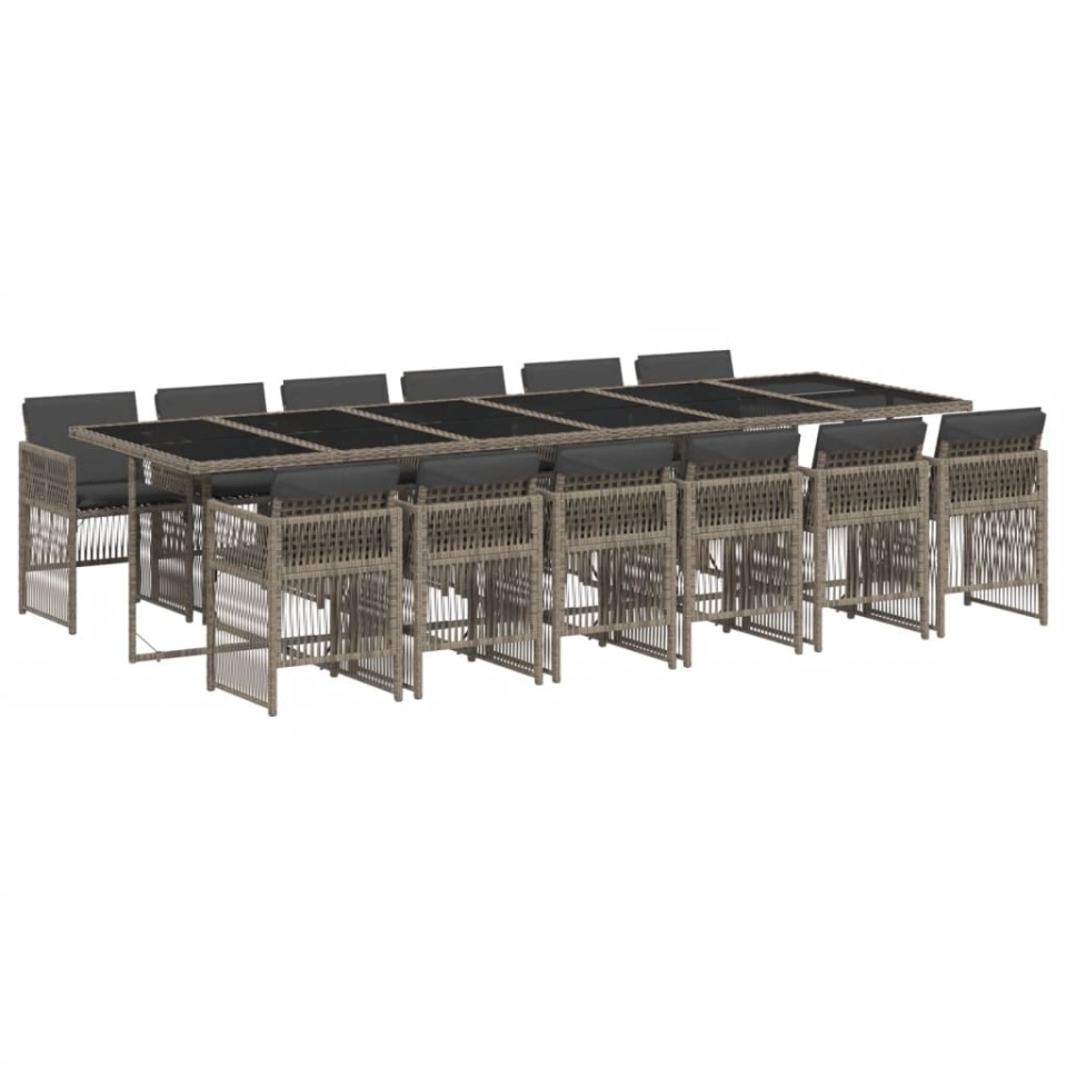 Set mobilier de grădină cu perne, 13 piese, gri, poliratan - 1 | YEO