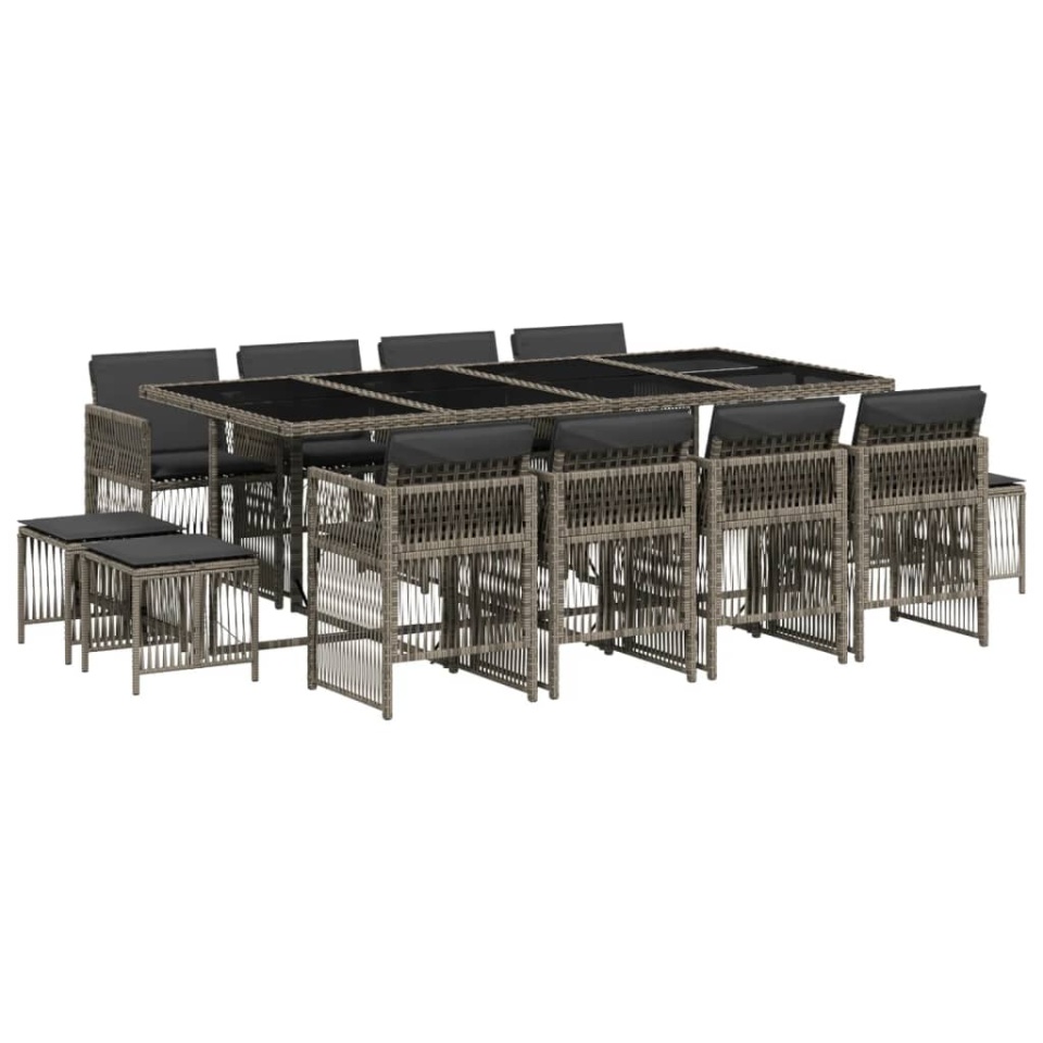 Set mobilier de grădină cu perne, 13 piese, gri, poliratan - 1 | YEO