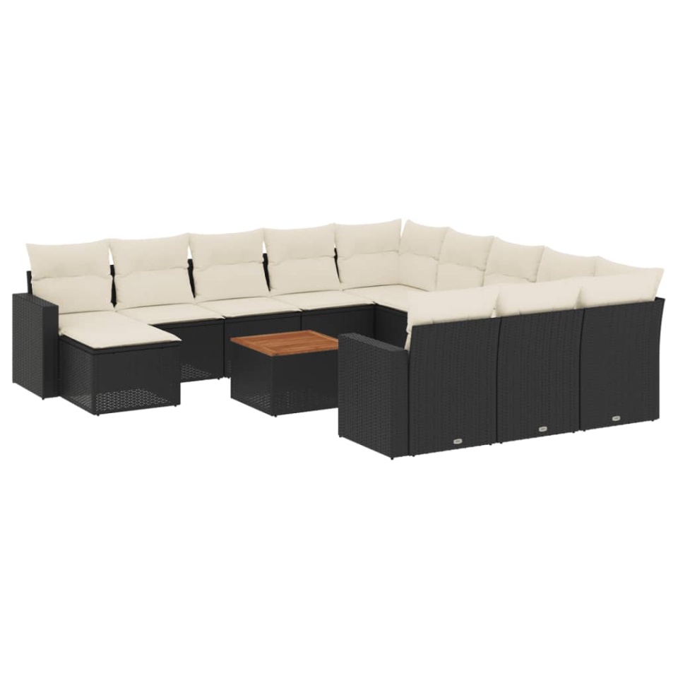 Set mobilier de grădină cu perne, 13 piese, negru, poliratan - 1 | YEO