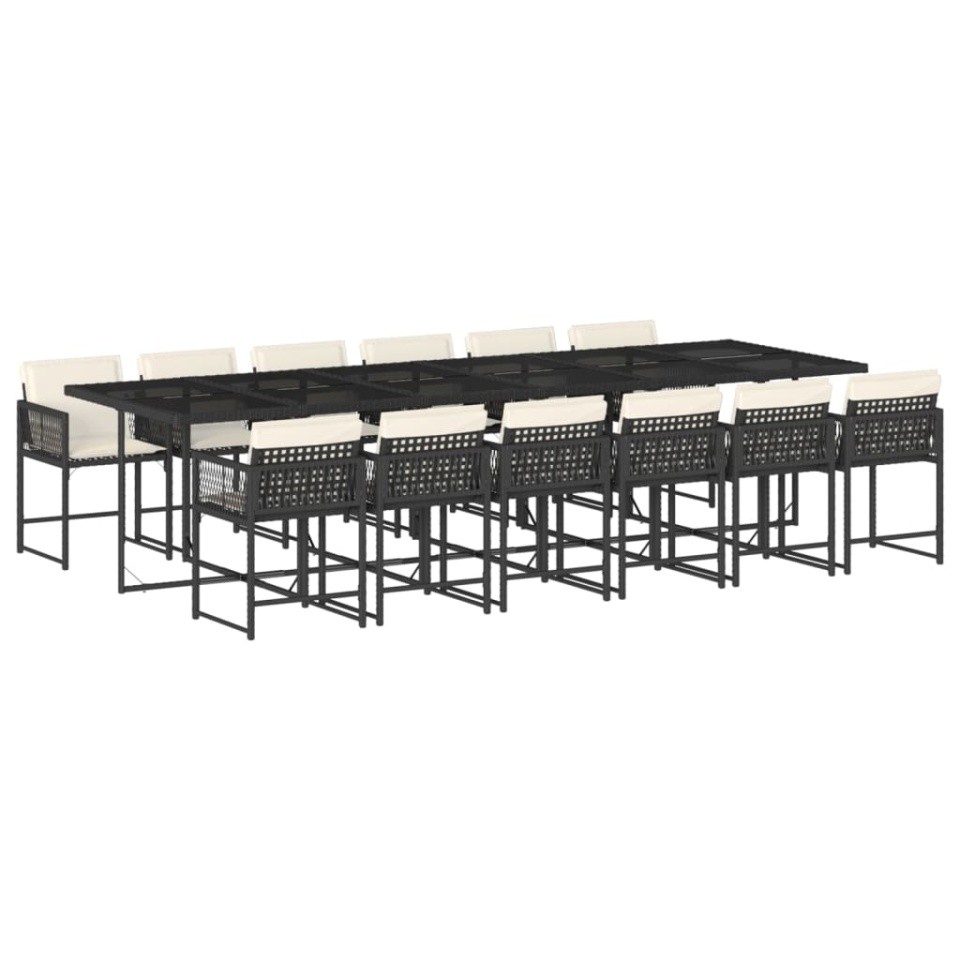 Set mobilier de grădină cu perne, 13 piese, negru, poliratan - 1 | YEO