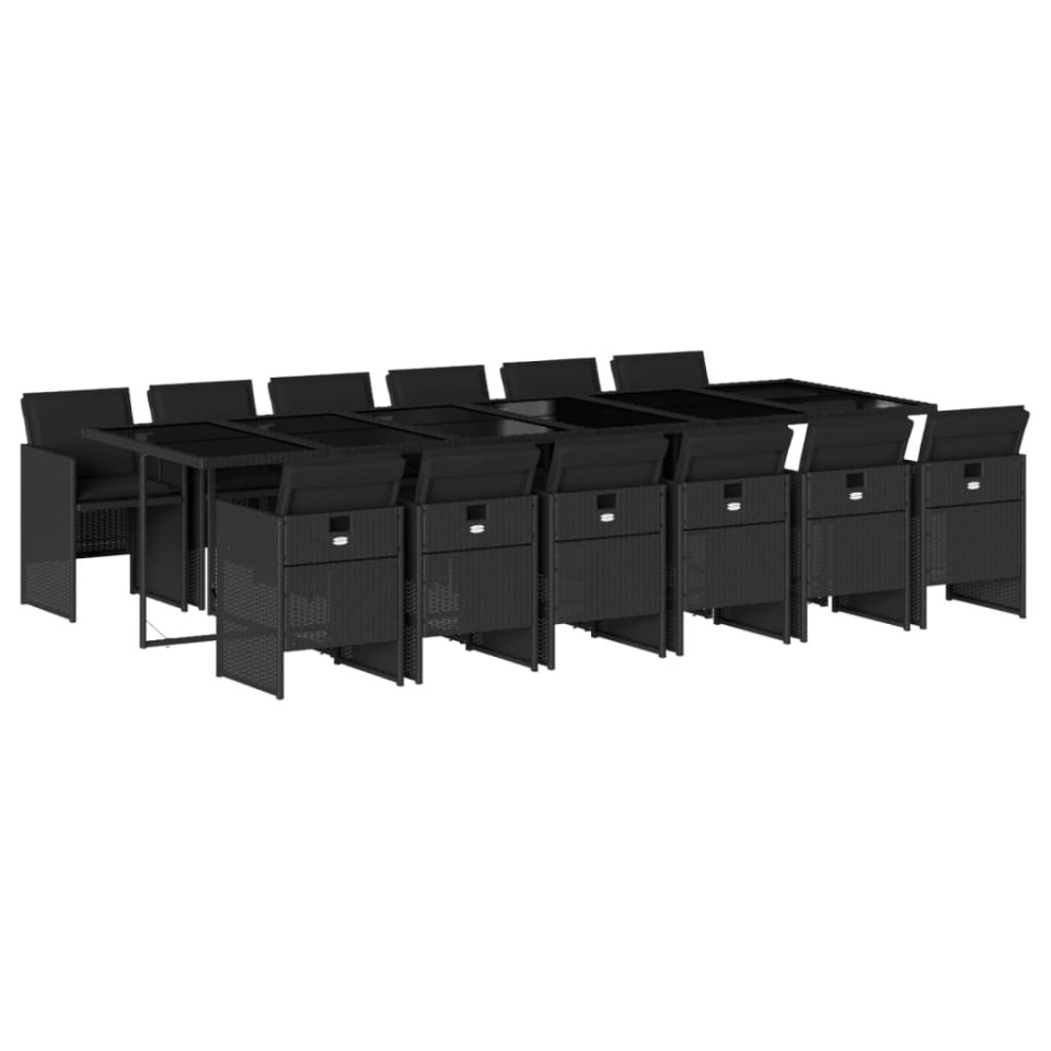 Set mobilier de grădină cu perne, 13 piese, negru, poliratan - 1 | YEO
