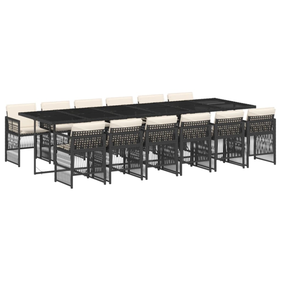 Set mobilier de grădină cu perne, 13 piese, negru, poliratan - 1 | YEO
