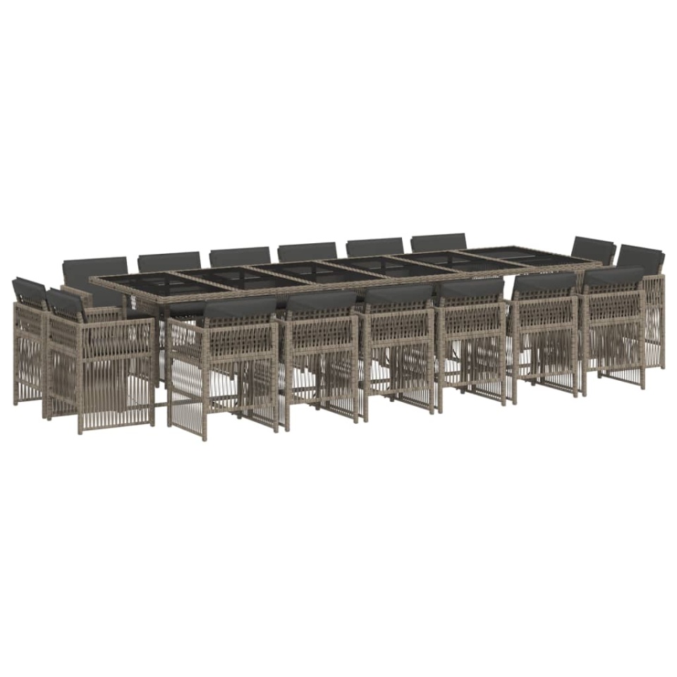 Set mobilier de grădină cu perne, 17 piese, gri, poliratan - 1 | YEO