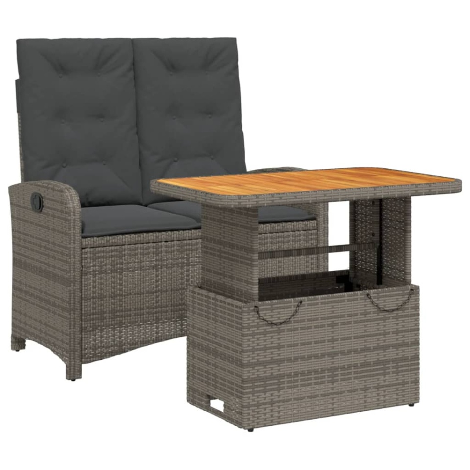 Set mobilier de grădină cu perne, 2 piese, gri, poliratan - 1 | YEO