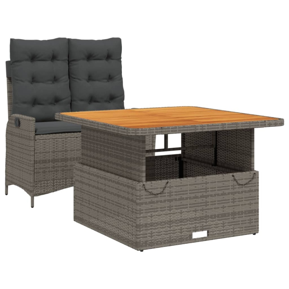Set mobilier de grădină cu perne, 2 piese, gri, poliratan - 1 | YEO