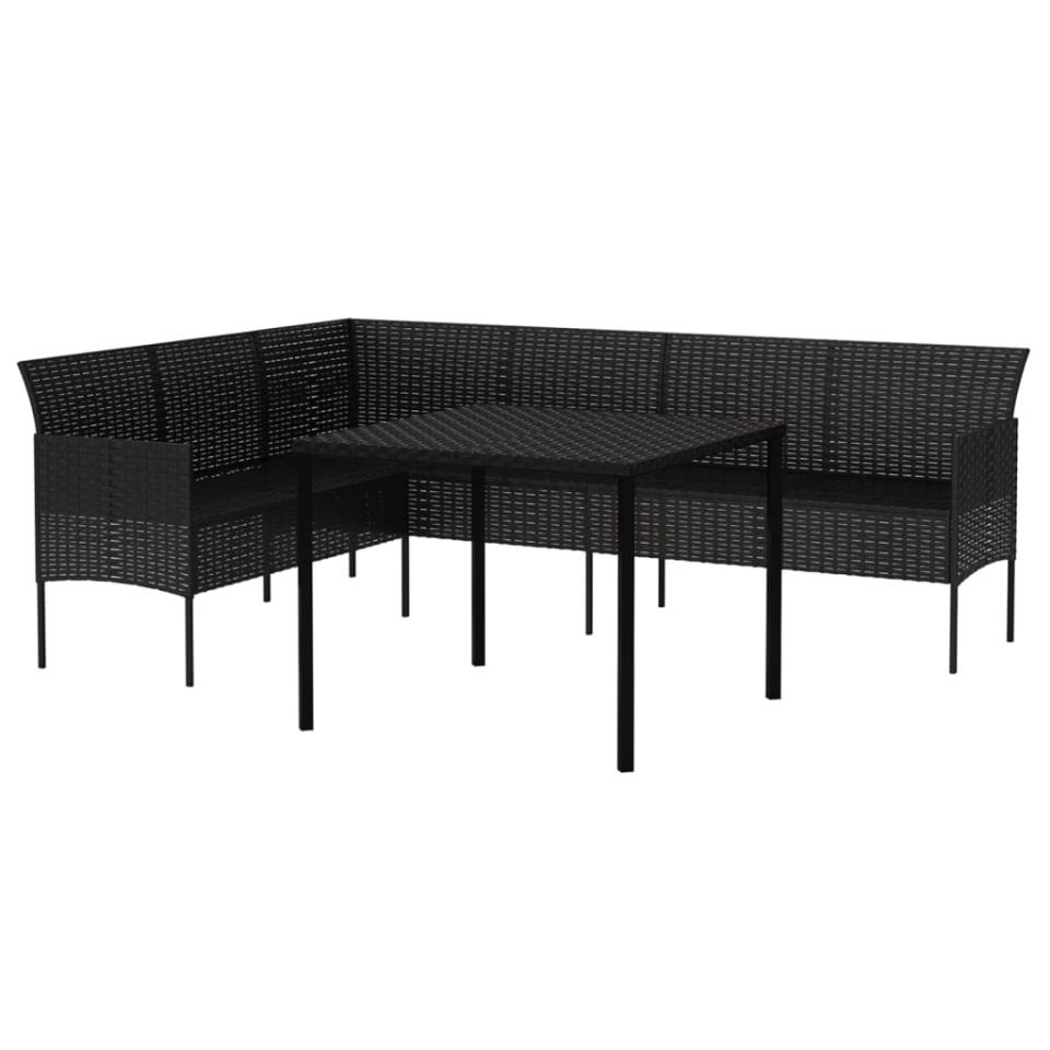 Set mobilier de grădină cu perne, 2 piese, negru, poliratan - 3 | YEO