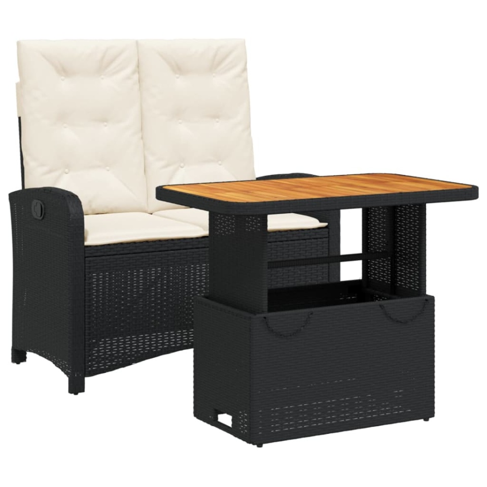 Set mobilier de grădină cu perne, 2 piese, negru, poliratan - 1 | YEO