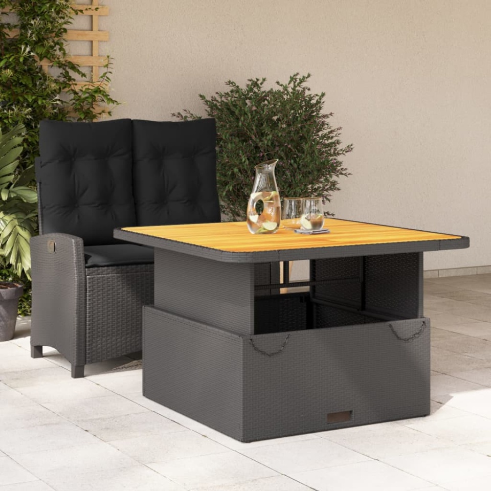 Set mobilier de grădină cu perne, 2 piese, negru, poliratan