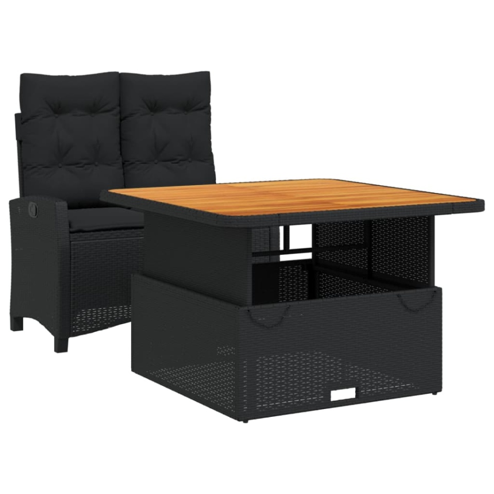 Set mobilier de grădină cu perne, 2 piese, negru, poliratan - 1 | YEO