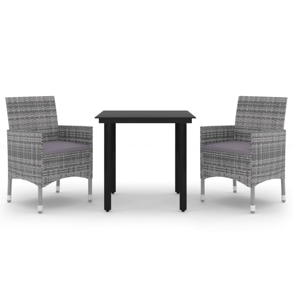 Set mobilier de grădină cu perne, 3 buc, poliratan și sticlă - 1 | YEO