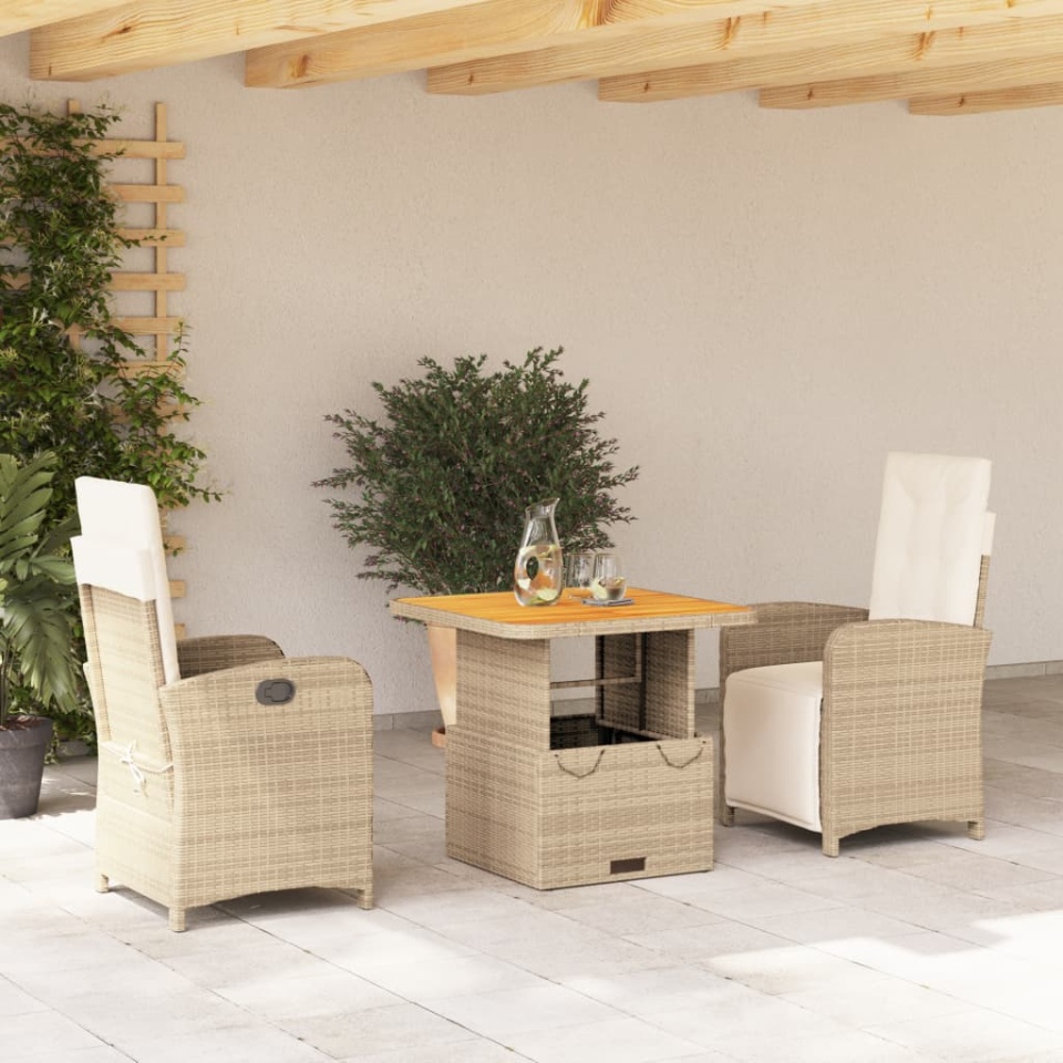 Set mobilier de grădină cu perne, 3 piese, bej, poliratan